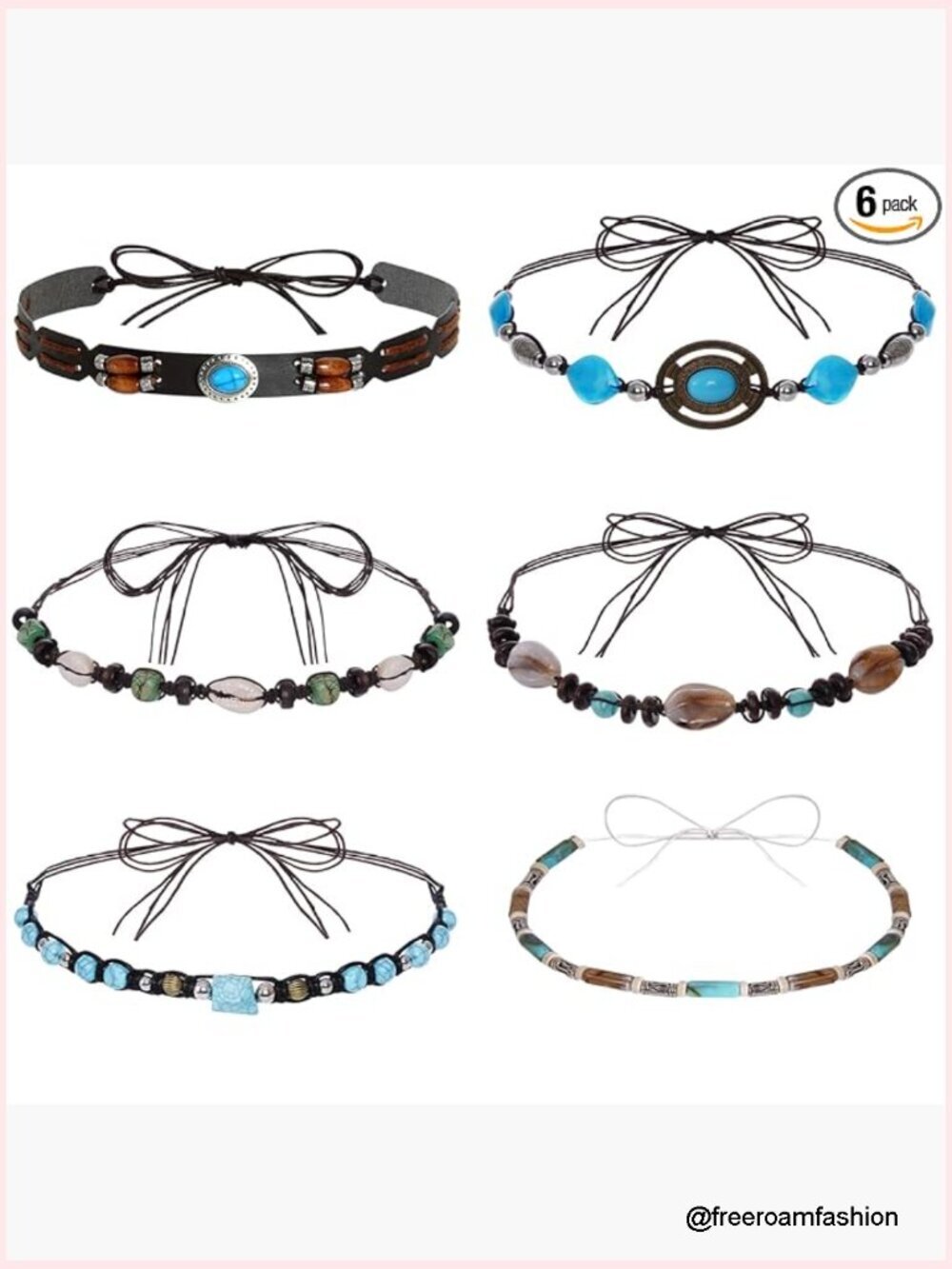 6Pc Western Hat Bands Cowboy Hat Accessories Leather Beaded Hatbands